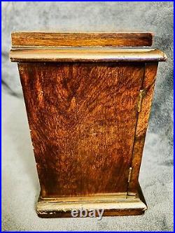 1850s Victorian Cigar Burr Walnut Wood Cabinet Box Brass Escutcheons 12.75H