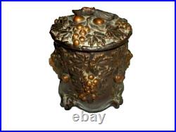 1880s FRENCH MAJOLICA GRAPE CANISTER TOBACCO HUMIDOR JAR BROWNS GERMANY ANTIQUE