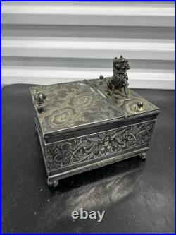 1887 Antique Derby Silver Co. Bulldog Figural Tobacco Box Humidor