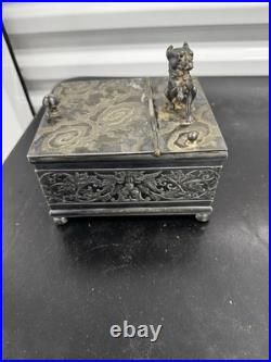 1887 Antique Derby Silver Co. Bulldog Figural Tobacco Box Humidor