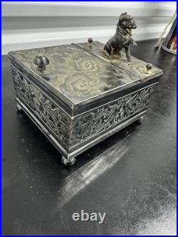1887 Antique Derby Silver Co. Bulldog Figural Tobacco Box Humidor
