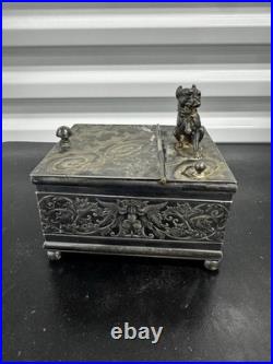 1887 Antique Derby Silver Co. Bulldog Figural Tobacco Box Humidor