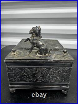 1887 Antique Derby Silver Co. Bulldog Figural Tobacco Box Humidor