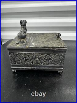 1887 Antique Derby Silver Co. Bulldog Figural Tobacco Box Humidor