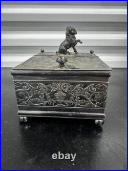 1887 Antique Derby Silver Co. Bulldog Figural Tobacco Box Humidor
