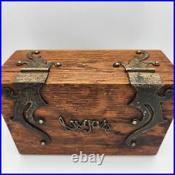 1890 Antique / Victorian Cigar Box Humidor Solid Oak Wood with Metal Garnitures
