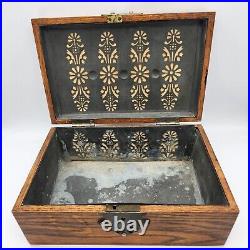 1890 Antique / Victorian Cigar Box Humidor Solid Oak Wood with Metal Garnitures