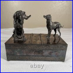 1890s Rogers Meriden Figural Dog Silver plate Cigar humidor spaniel hunting 8