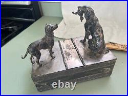 1890s Rogers Meriden Figural Dog Silver plate Cigar humidor spaniel hunting 8