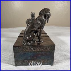1890s Rogers Meriden Figural Dog Silver plate Cigar humidor spaniel hunting 8