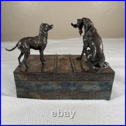 1890s Rogers Meriden Figural Dog Silver plate Cigar humidor spaniel hunting 8
