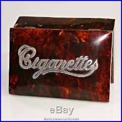 1894 Cigarette Box Cigar Case London Tortoise Shell Sterling Silver w Hallmark