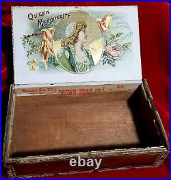 1898 Queen Marguerite of Italy Wood Habana Cigar Box Tax Stamp Litho Margherita