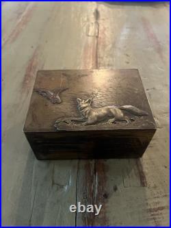 19 C Hunters Pipe Tobacco Humidor / Box gold Gilded copper with bronze overlay