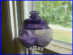 1900 Dated Antique Amethyst Glass Covered Cigar Jar Humidor With Original LID