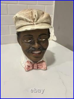 1900's Majolica Tobacco Humidor Handsome Man Figural Tobacciana 7 Tall Austria