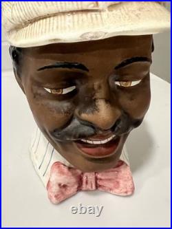 1900's Majolica Tobacco Humidor Handsome Man Figural Tobacciana 7 Tall Austria