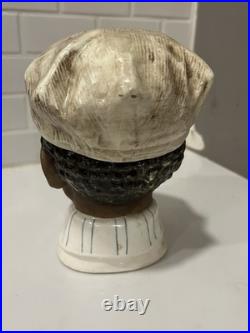 1900's Majolica Tobacco Humidor Handsome Man Figural Tobacciana 7 Tall Austria