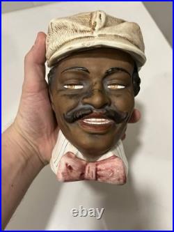 1900's Majolica Tobacco Humidor Handsome Man Figural Tobacciana 7 Tall Austria
