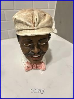 1900's Majolica Tobacco Humidor Handsome Man Figural Tobacciana 7 Tall Austria