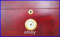 1915 Thompson & Co Cherry Wood & Brass Humidor Key Lock, Hydrometer, Dome Lid