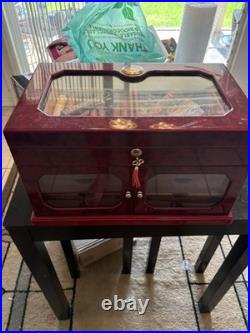 1915 Thompson Large Cherry Wood Cigar Humidor 17 1/2 Wide 10 1/2 Deep WithKey 1915 Thompson Large Cherry Wood Cigar Humidor 17 1/2 Wide 10 1/2 Deep WithKey