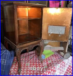 1920's Antique Cigar Cabinet /Liquor Wood Copper Lined Vintage Humidor Tobacco