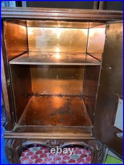 1920's Antique Cigar Cabinet /Liquor Wood Copper Lined Vintage Humidor Tobacco