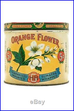 1920s Orange Flower litho 50 humidor cigar tin is in near mint condition