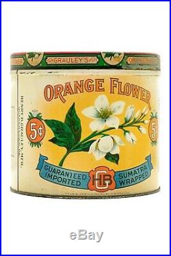 1920s Orange Flower litho 50 humidor cigar tin is in near mint condition