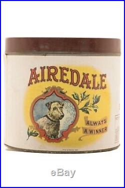 1920s paper label Airedale 50 cigar humidor tin in excellent condition