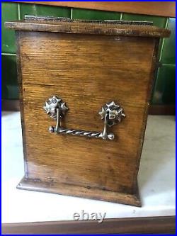 19c Antique 1890-1910 English Arts Crafts Oak Tobacco Smoking Pipe Caddy Cabinet