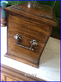 19c Antique 1890-1910 English Arts Crafts Oak Tobacco Smoking Pipe Caddy Cabinet