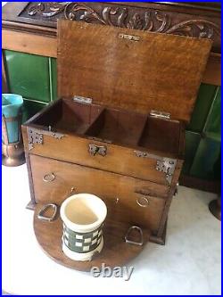 19c Antique 1890-1910 English Arts Crafts Oak Tobacco Smoking Pipe Caddy Cabinet