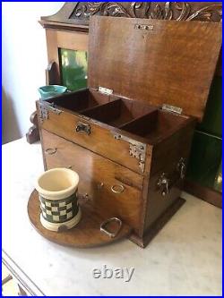 19c Antique 1890-1910 English Arts Crafts Oak Tobacco Smoking Pipe Caddy Cabinet