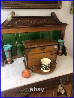 19c Antique 1890-1910 English Arts Crafts Oak Tobacco Smoking Pipe Caddy Cabinet