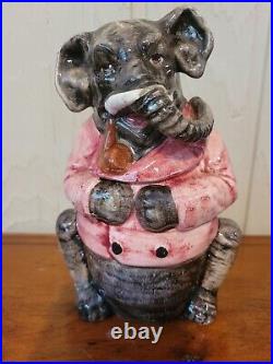 19th Century Antique Figural Majolica Tobacco Jar RARE Elephant Shape