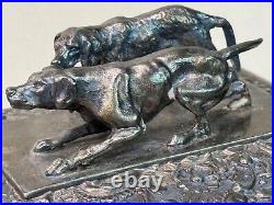 19th Century Meriden Wilcox Gilt Silver Plate Humidor with Bronze Hunting Dogs 19th Century Meriden Wilcox Gilt Silver Plate Humidor with Bronze Hunting Dogs
