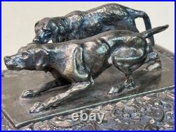 19th Century Meriden Wilcox Gilt Silver Plate Humidor with Bronze Hunting Dogs 19th Century Meriden Wilcox Gilt Silver Plate Humidor with Bronze Hunting Dogs
