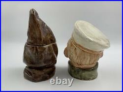 2 Antique Austrian MAJOLICA TOBACCO Jars Man 6 & Woman 7 Hand Painted