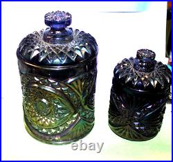 2 matching Imperial carnival glass purple humidors beauties