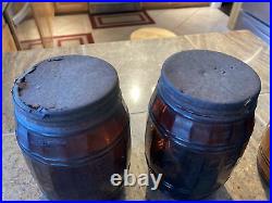 4-vintage 9 Globe Tobacco Co Detroit Pat 1882 Amber Barrel Glass Bottle Jar