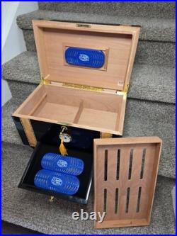 55-100 Cigar Gloss Rosewood Wood Inlay Humidor Key Lock