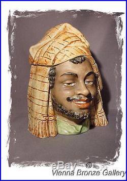 A vintage Majolica Humidor with Lid depicting an Arab Head