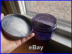 AMETHYST GLASS 1890s ANTIQUE CIGAR JAR WITH LID 50 CIGARS 1ST DISTRICT MICHIGAN