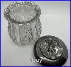 ANTIQUE ART NOUVEAU CIGAR TOBACCO GLASS HUMIDOR JAR With SILVER LID