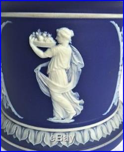 ANTIQUE DEEP COBALT BLUE & WHITE WEDGWOOD HUMIDOR JAR With LID CLASSICAL FIGURES
