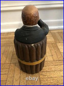 ANTIQUE FIGURAL POTTERY TOBACCO JAR CONTAINER HUMIDOR MAN With BEER TERRACOTTA