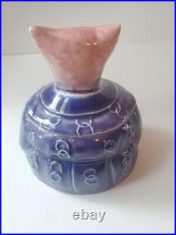 ANTIQUE GERMAN MAJOLICA rare Purple + Pink Figural SLY FOX TOBACCO JAR HUMIDOR