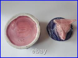 ANTIQUE GERMAN MAJOLICA rare Purple + Pink Figural SLY FOX TOBACCO JAR HUMIDOR